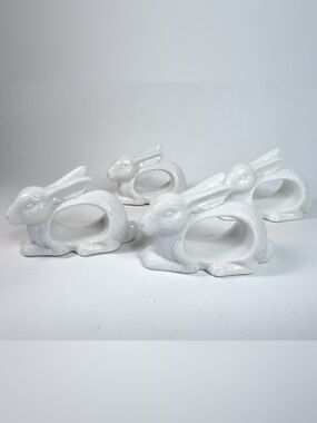 1970s Porcelain Bunny Rabbit Cottagecore Napkin Rings - set of 4